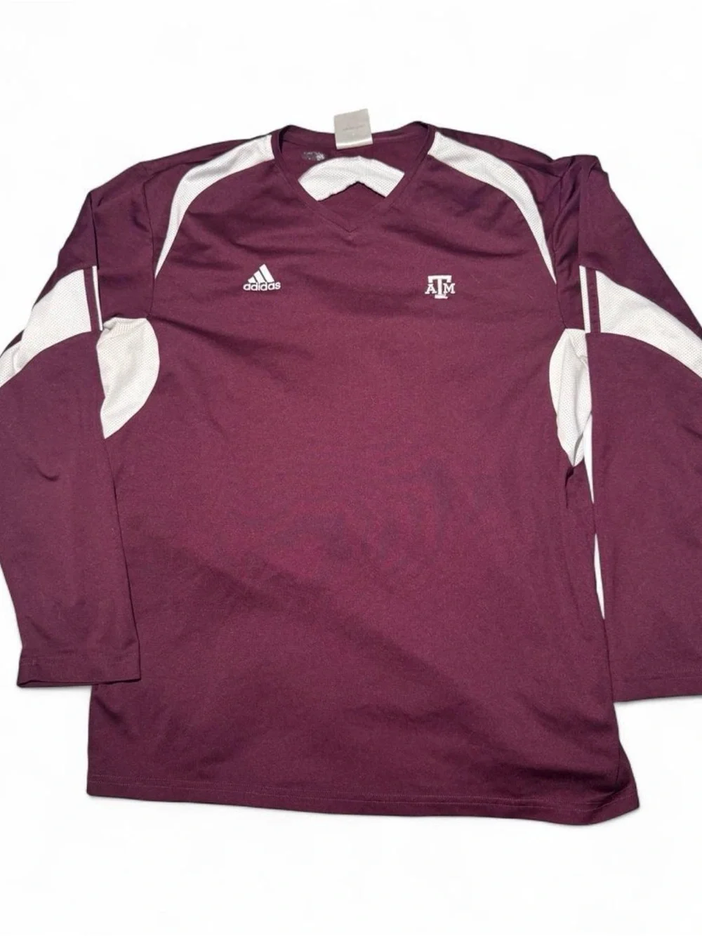 adidas Maroon and White Long-Sleeve Men's Athletic Shirt